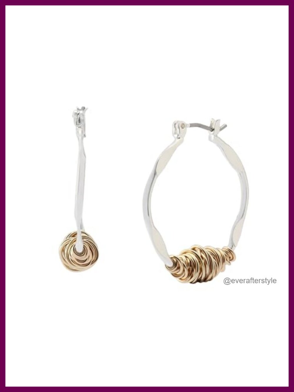 Sculpted Wire Wrap Hoop Earrings - Lightweight Metal, Click-Top, 1.1 Inch